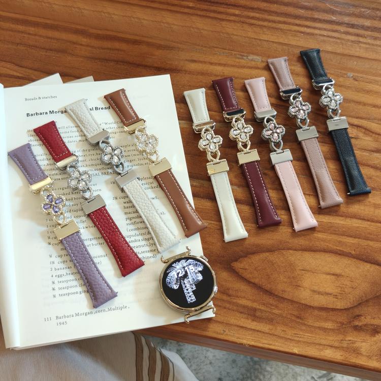 Hollow Zircon Magnetic Clasp Genuine Leather Watch Band, 18mm, 20mm, 22mm