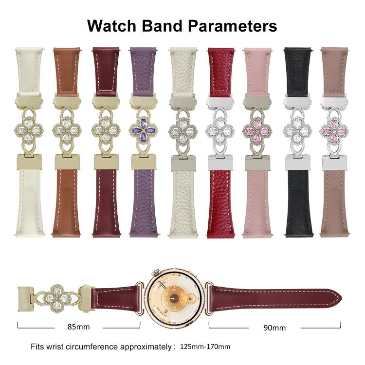 Hollow Zircon Magnetic Clasp Genuine Leather Watch Band, 18mm, 20mm, 22mm