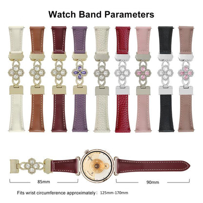 Hollow Zircon Magnetic Clasp Genuine Leather Watch Band, 18mm, 20mm, 22mm