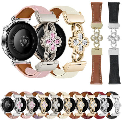 Hollow Zircon Magnetic Clasp Genuine Leather Watch Band, 18mm, 20mm, 22mm