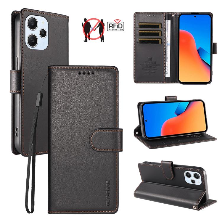 BETOPNICE Pearlescent RFID Vegan Leather Phone Case with Strap, For Redmi Note 13 Pro+ 5G, For Redmi 12 / Note 12R / Poco M6 Pro 5G, For Redmi Note 12 Turbo / Poco F5, For Redmi 11A 4G / Poco C55