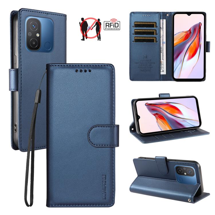 BETOPNICE Pearlescent RFID Vegan Leather Phone Case with Strap, For Redmi 11A 4G / Poco C55