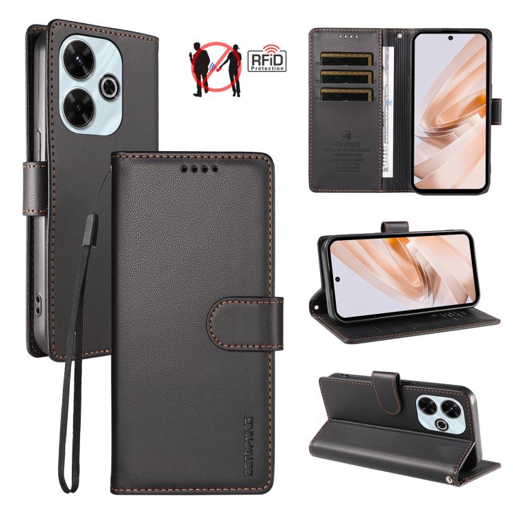 BETOPNICE Pearlescent RFID Vegan Leather Phone Case with Strap, For Redmi K80 Ultra, For Redmi Turbo 4 Pro / Poco F7, For Redmi 13 4G / Note 13R 5G / Poco M6 4G, For Redmi A5 4G 173.3mm, For Redmi Note 14S 4G / Note 13 Pro 4G                           ...