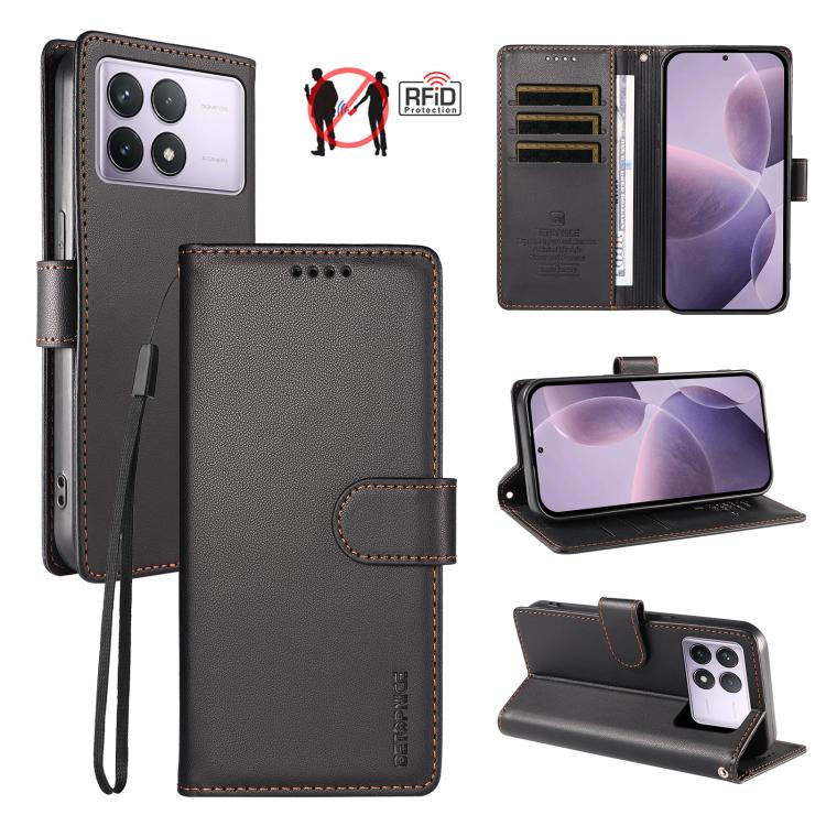 BETOPNICE Pearlescent RFID Vegan Leather Phone Case with Strap, For Redmi A5 4G 173.3mm, For Redmi Note 14S 4G / Note 13 Pro 4G, For Redmi K80 / K80 Pro / Poco F7 Pro 5G, For Redmi 14C / 14R / Poco M7 5G, For Redmi Note 14 4G 164.84mm                  ...