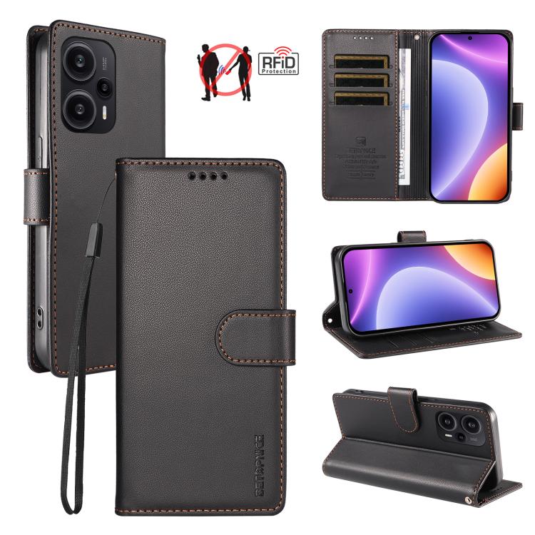 BETOPNICE Pearlescent RFID Vegan Leather Phone Case with Strap, For Redmi Note 13 Pro+ 5G, For Redmi 12 / Note 12R / Poco M6 Pro 5G, For Redmi Note 12 Turbo / Poco F5, For Redmi 11A 4G / Poco C55