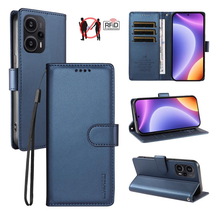 BETOPNICE Pearlescent RFID Vegan Leather Phone Case with Strap, For Redmi Note 13 Pro+ 5G, For Redmi 12 / Note 12R / Poco M6 Pro 5G, For Redmi Note 12 Turbo / Poco F5, For Redmi 11A 4G / Poco C55
