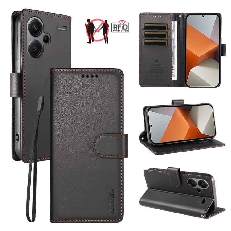 BETOPNICE Pearlescent RFID Vegan Leather Phone Case with Strap, For Redmi Note 13 Pro+ 5G, For Redmi 12 / Note 12R / Poco M6 Pro 5G, For Redmi Note 12 Turbo / Poco F5, For Redmi 11A 4G / Poco C55
