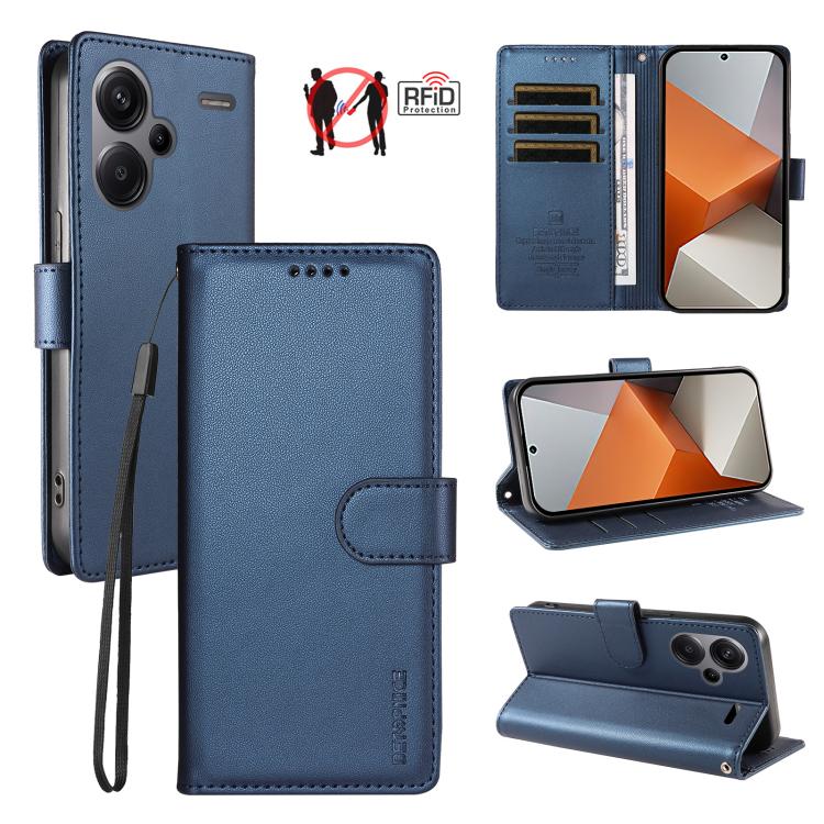 BETOPNICE Pearlescent RFID Vegan Leather Phone Case with Strap, For Redmi Note 13 Pro+ 5G, For Redmi 12 / Note 12R / Poco M6 Pro 5G, For Redmi Note 12 Turbo / Poco F5, For Redmi 11A 4G / Poco C55