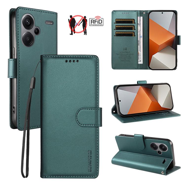 BETOPNICE Pearlescent RFID Vegan Leather Phone Case with Strap, For Redmi Note 13 Pro+ 5G, For Redmi 12 / Note 12R / Poco M6 Pro 5G, For Redmi Note 12 Turbo / Poco F5, For Redmi 11A 4G / Poco C55