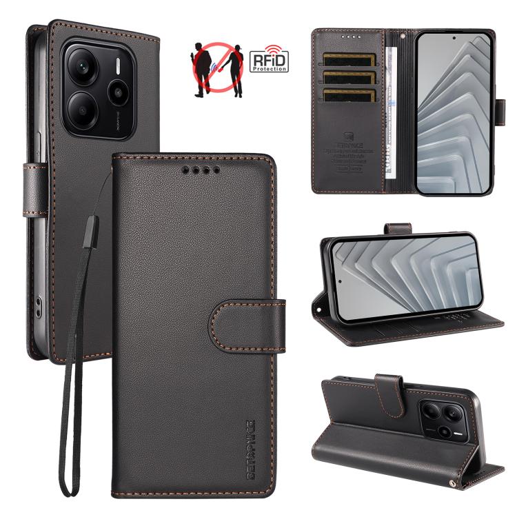 BETOPNICE Pearlescent RFID Vegan Leather Phone Case with Strap, For Redmi A5 4G 173.3mm, For Redmi Note 14S 4G / Note 13 Pro 4G, For Redmi K80 / K80 Pro / Poco F7 Pro 5G, For Redmi 14C / 14R / Poco M7 5G, For Redmi Note 14 4G 164.84mm                  ...