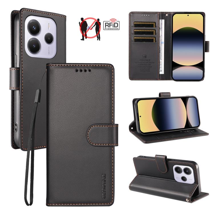 BETOPNICE Pearlescent RFID Vegan Leather Phone Case with Strap, For Redmi A5 4G 173.3mm, For Redmi Note 14S 4G / Note 13 Pro 4G, For Redmi K80 / K80 Pro / Poco F7 Pro 5G, For Redmi 14C / 14R / Poco M7 5G, For Redmi Note 14 4G 164.84mm                  ...