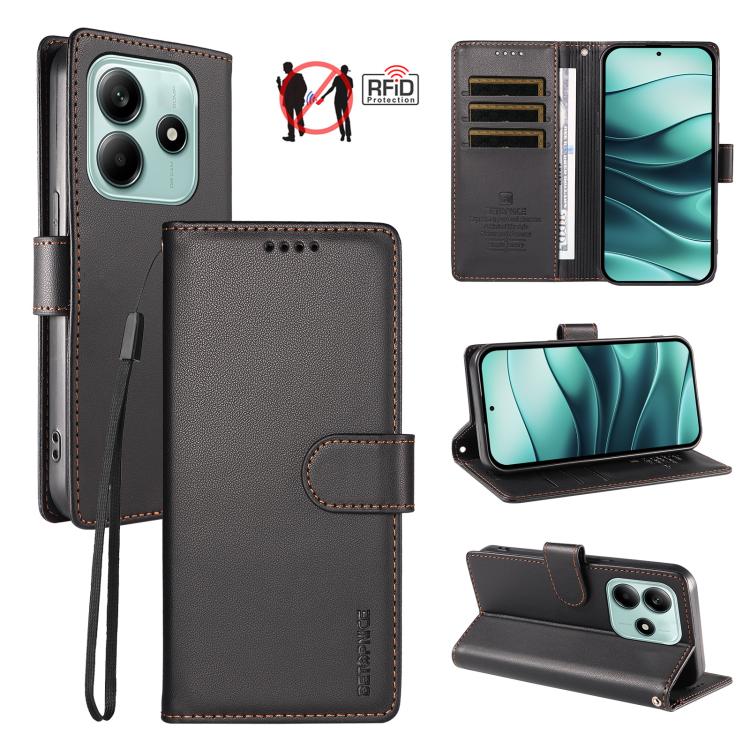 BETOPNICE Pearlescent RFID Vegan Leather Phone Case with Strap, For Redmi A5 4G 173.3mm, For Redmi Note 14S 4G / Note 13 Pro 4G, For Redmi K80 / K80 Pro / Poco F7 Pro 5G, For Redmi 14C / 14R / Poco M7 5G, For Redmi Note 14 4G 164.84mm                  ...