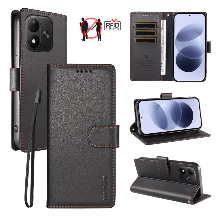 BETOPNICE Pearlescent RFID Vegan Leather Phone Case with Strap, For Redmi Note 17 5G / 4G Global 171mm, For Redmi Note 17 Pro+ 5G Global 163mm, For Redmi 17 5G / 4G Global 170mm, For Redmi A7 4G / A5 4G 171.7mm / Poco C71                               ...