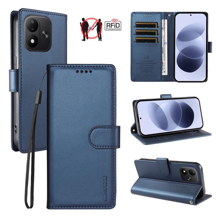 BETOPNICE Pearlescent RFID Vegan Leather Phone Case with Strap, For Redmi Note 17 5G / 4G Global 171mm, For Redmi Note 17 Pro+ 5G Global 163mm, For Redmi 17 5G / 4G Global 170mm, For Redmi A7 4G / A5 4G 171.7mm / Poco C71                               ...