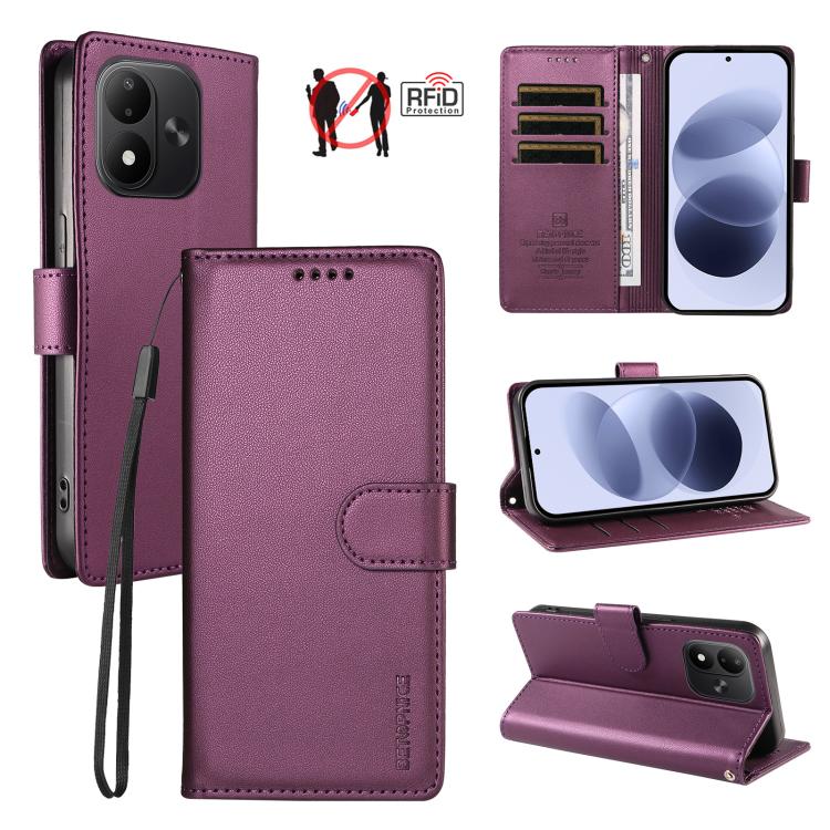 BETOPNICE Pearlescent RFID Vegan Leather Phone Case with Strap, For Redmi Note 17 5G / 4G Global 171mm, For Redmi Note 17 Pro+ 5G Global 163mm, For Redmi 17 5G / 4G Global 170mm, For Redmi A7 4G / A5 4G 171.7mm / Poco C71                               ...