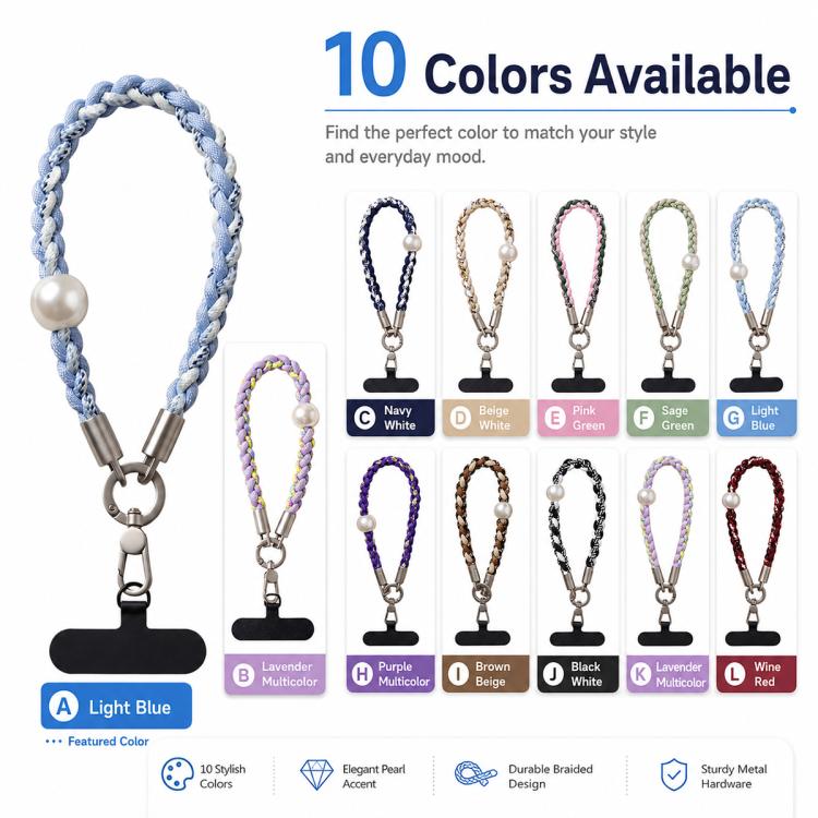 Braided Twist-Style Wrist Strap Phone Lanyard with Tether Pad for Women Girls