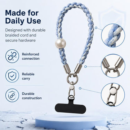 Braided Twist-Style Wrist Strap Phone Lanyard with Tether Pad for Women Girls