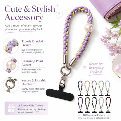 Braided Twist-Style Wrist Strap Phone Lanyard with Tether Pad for Women Girls