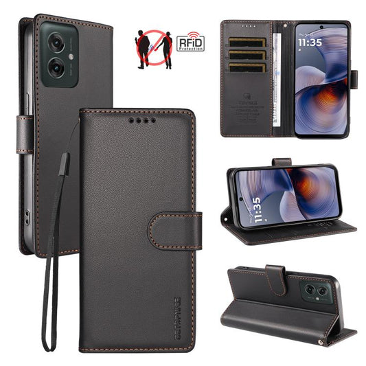 BETOPNICE Pearlescent RFID Vegan Leather Phone Case with Strap, For Motorola Moto G55, For Motorola Moto G85 / S50 Neo, For Motorola Moto G04 / G04s / G24 / E14, For Motorola Edge 50 Ultra / Moto X50 Ultra
