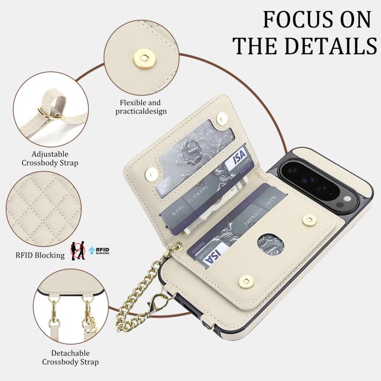 Rhombic Card Bag Magnetic Phone Case with Crossbody & Wrist Strap, For Google Pixel 10 Pro XL / 9 Pro XL