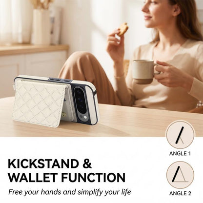 Rhombic Card Bag Magnetic Phone Case with Crossbody & Wrist Strap, For Google Pixel 10 Pro XL / 9 Pro XL