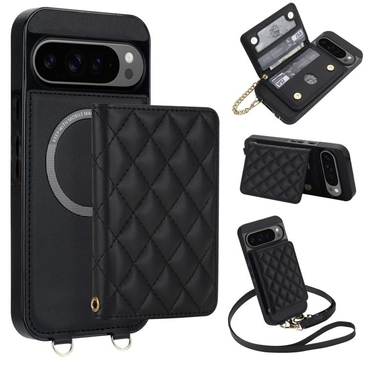 Rhombic Card Bag Magnetic Phone Case with Crossbody & Wrist Strap, For Google Pixel 10a, For Google Pixel 10 Pro XL / 9 Pro XL, For Google Pixel 10 / 10 Pro / 9 / 9 Pro, For Google Pixel 9a, For Google Pixel 8a, For Google Pixel 8 Pro, For Google Pixel 8