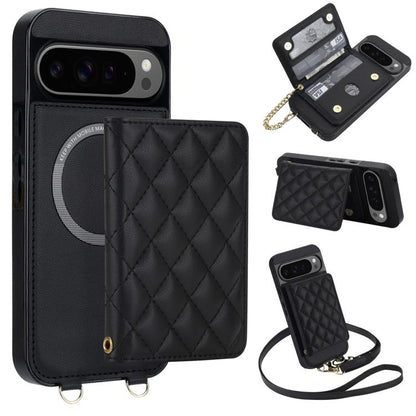Rhombic Card Bag Magnetic Phone Case with Crossbody & Wrist Strap, For Google Pixel 10a, For Google Pixel 10 Pro XL / 9 Pro XL, For Google Pixel 10 / 10 Pro / 9 / 9 Pro, For Google Pixel 9a, For Google Pixel 8a, For Google Pixel 8 Pro, For Google Pixel 8