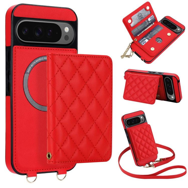 Rhombic Card Bag Magnetic Phone Case with Crossbody & Wrist Strap, For Google Pixel 10a, For Google Pixel 10 Pro XL / 9 Pro XL, For Google Pixel 10 / 10 Pro / 9 / 9 Pro, For Google Pixel 9a, For Google Pixel 8a, For Google Pixel 8 Pro, For Google Pixel 8