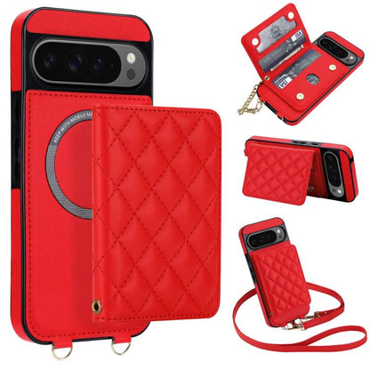 Rhombic Card Bag Magnetic Phone Case with Crossbody & Wrist Strap, For Google Pixel 10a, For Google Pixel 10 Pro XL / 9 Pro XL, For Google Pixel 10 / 10 Pro / 9 / 9 Pro, For Google Pixel 9a, For Google Pixel 8a, For Google Pixel 8 Pro, For Google Pixel 8