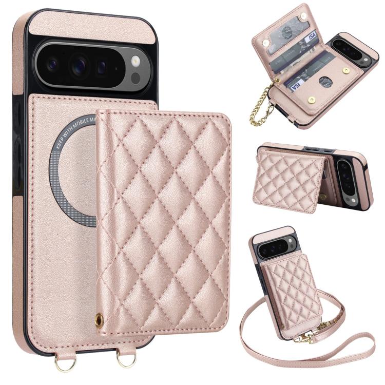 Rhombic Card Bag Magnetic Phone Case with Crossbody & Wrist Strap, For Google Pixel 10a, For Google Pixel 10 Pro XL / 9 Pro XL, For Google Pixel 10 / 10 Pro / 9 / 9 Pro, For Google Pixel 9a, For Google Pixel 8a, For Google Pixel 8 Pro, For Google Pixel 8