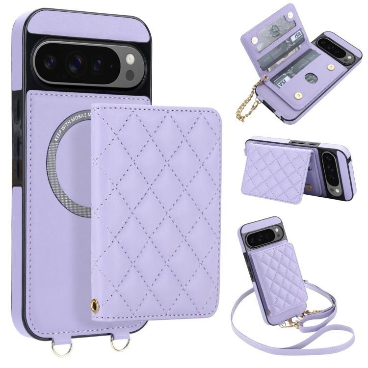 Rhombic Card Bag Magnetic Phone Case with Crossbody & Wrist Strap, For Google Pixel 10a, For Google Pixel 10 Pro XL / 9 Pro XL, For Google Pixel 10 / 10 Pro / 9 / 9 Pro, For Google Pixel 9a, For Google Pixel 8a, For Google Pixel 8 Pro, For Google Pixel 8