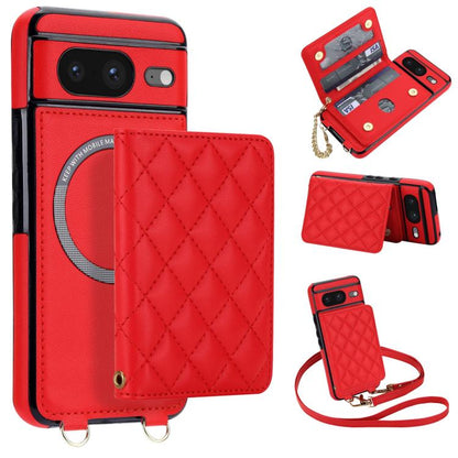 Rhombic Card Bag Magnetic Phone Case with Crossbody & Wrist Strap, For Google Pixel 10a, For Google Pixel 10 Pro XL / 9 Pro XL, For Google Pixel 10 / 10 Pro / 9 / 9 Pro, For Google Pixel 9a, For Google Pixel 8a, For Google Pixel 8 Pro, For Google Pixel 8