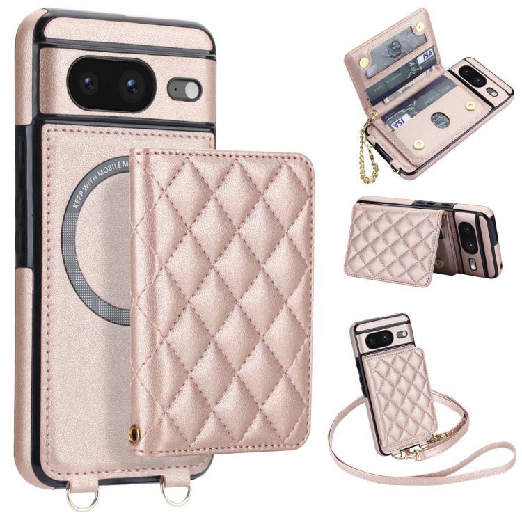 Rhombic Card Bag Magnetic Phone Case with Crossbody & Wrist Strap, For Google Pixel 10a, For Google Pixel 10 Pro XL / 9 Pro XL, For Google Pixel 10 / 10 Pro / 9 / 9 Pro, For Google Pixel 9a, For Google Pixel 8a, For Google Pixel 8 Pro, For Google Pixel 8