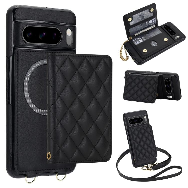 Rhombic Card Bag Magnetic Phone Case with Crossbody & Wrist Strap, For Google Pixel 10a, For Google Pixel 10 Pro XL / 9 Pro XL, For Google Pixel 10 / 10 Pro / 9 / 9 Pro, For Google Pixel 9a, For Google Pixel 8a, For Google Pixel 8 Pro, For Google Pixel 8