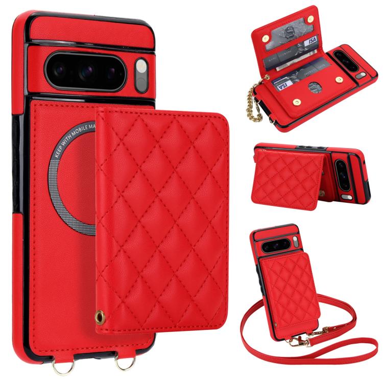 Rhombic Card Bag Magnetic Phone Case with Crossbody & Wrist Strap, For Google Pixel 10a, For Google Pixel 10 Pro XL / 9 Pro XL, For Google Pixel 10 / 10 Pro / 9 / 9 Pro, For Google Pixel 9a, For Google Pixel 8a, For Google Pixel 8 Pro, For Google Pixel 8