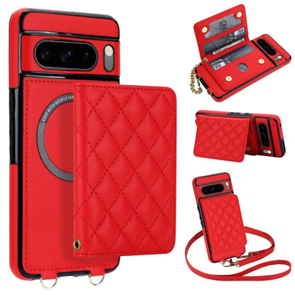 Rhombic Card Bag Magnetic Phone Case with Crossbody & Wrist Strap, For Google Pixel 10a, For Google Pixel 10 Pro XL / 9 Pro XL, For Google Pixel 10 / 10 Pro / 9 / 9 Pro, For Google Pixel 9a, For Google Pixel 8a, For Google Pixel 8 Pro, For Google Pixel 8