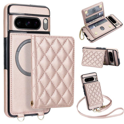 Rhombic Card Bag Magnetic Phone Case with Crossbody & Wrist Strap, For Google Pixel 10a, For Google Pixel 10 Pro XL / 9 Pro XL, For Google Pixel 10 / 10 Pro / 9 / 9 Pro, For Google Pixel 9a, For Google Pixel 8a, For Google Pixel 8 Pro, For Google Pixel 8