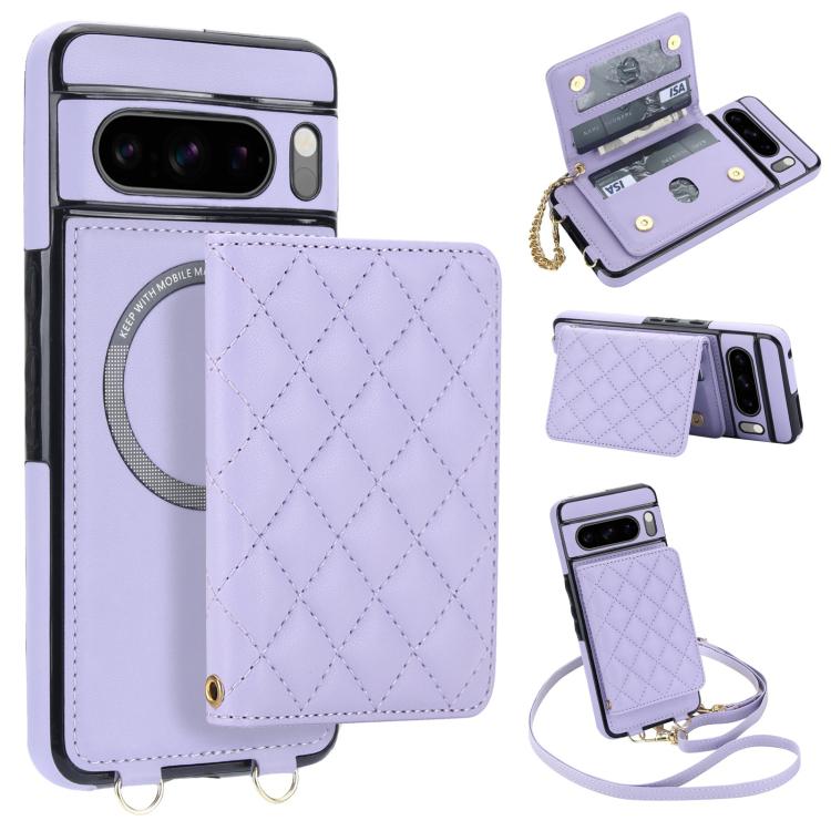 Rhombic Card Bag Magnetic Phone Case with Crossbody & Wrist Strap, For Google Pixel 10a, For Google Pixel 10 Pro XL / 9 Pro XL, For Google Pixel 10 / 10 Pro / 9 / 9 Pro, For Google Pixel 9a, For Google Pixel 8a, For Google Pixel 8 Pro, For Google Pixel 8