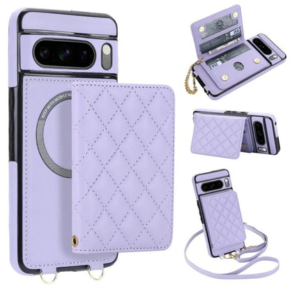Rhombic Card Bag Magnetic Phone Case with Crossbody & Wrist Strap, For Google Pixel 10a, For Google Pixel 10 Pro XL / 9 Pro XL, For Google Pixel 10 / 10 Pro / 9 / 9 Pro, For Google Pixel 9a, For Google Pixel 8a, For Google Pixel 8 Pro, For Google Pixel 8
