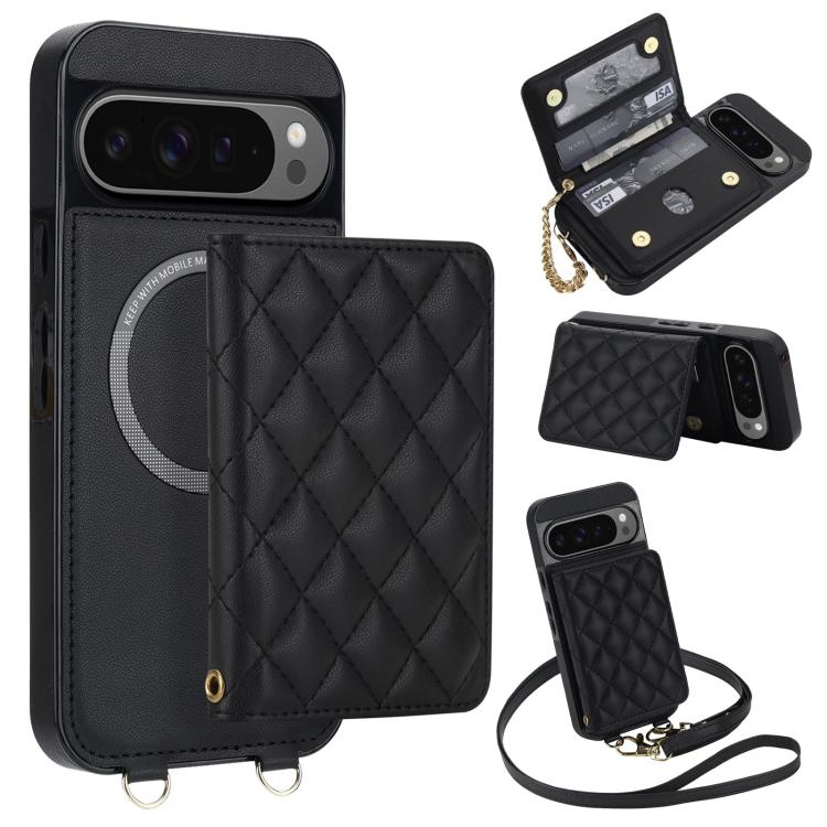 Rhombic Card Bag Magnetic Phone Case with Crossbody & Wrist Strap, For Google Pixel 10a, For Google Pixel 10 Pro XL / 9 Pro XL, For Google Pixel 10 / 10 Pro / 9 / 9 Pro, For Google Pixel 9a, For Google Pixel 8a, For Google Pixel 8 Pro, For Google Pixel 8