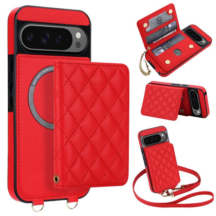 Rhombic Card Bag Magnetic Phone Case with Crossbody & Wrist Strap, For Google Pixel 10a, For Google Pixel 10 Pro XL / 9 Pro XL, For Google Pixel 10 / 10 Pro / 9 / 9 Pro, For Google Pixel 9a, For Google Pixel 8a, For Google Pixel 8 Pro, For Google Pixel 8