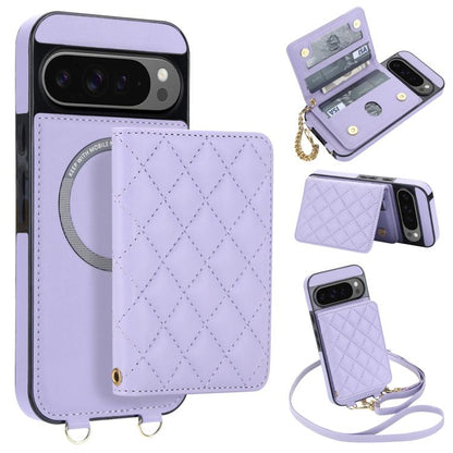 Rhombic Card Bag Magnetic Phone Case with Crossbody & Wrist Strap, For Google Pixel 10a, For Google Pixel 10 Pro XL / 9 Pro XL, For Google Pixel 10 / 10 Pro / 9 / 9 Pro, For Google Pixel 9a, For Google Pixel 8a, For Google Pixel 8 Pro, For Google Pixel 8