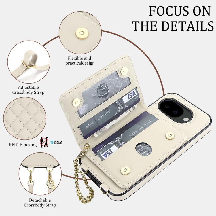 Rhombic Card Bag Magnetic Phone Case with Crossbody & Wrist Strap, For Google Pixel 10a, For Google Pixel 10 Pro XL / 9 Pro XL, For Google Pixel 10 / 10 Pro / 9 / 9 Pro, For Google Pixel 9a, For Google Pixel 8a, For Google Pixel 8 Pro, For Google Pixel 8