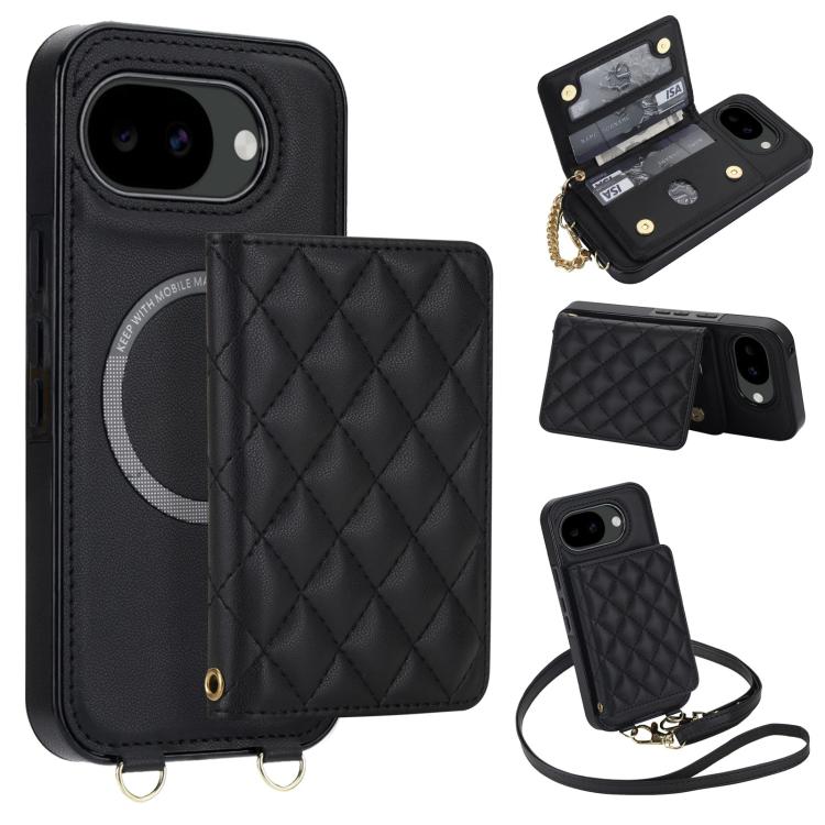 Rhombic Card Bag Magnetic Phone Case with Crossbody & Wrist Strap, For Google Pixel 10a, For Google Pixel 10 Pro XL / 9 Pro XL, For Google Pixel 10 / 10 Pro / 9 / 9 Pro, For Google Pixel 9a, For Google Pixel 8a, For Google Pixel 8 Pro, For Google Pixel 8