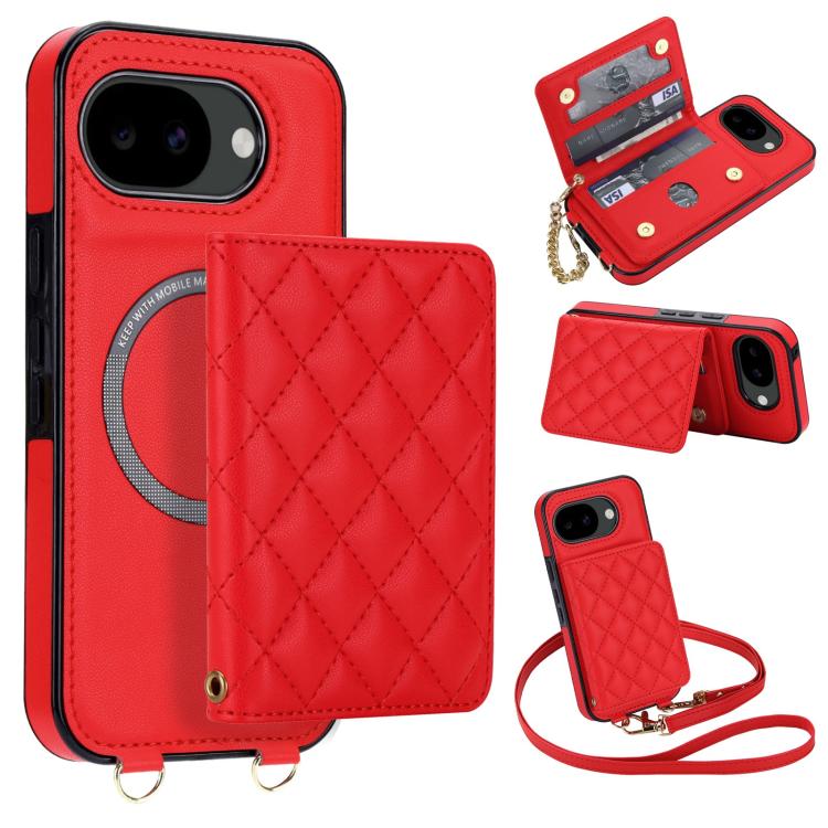 Rhombic Card Bag Magnetic Phone Case with Crossbody & Wrist Strap, For Google Pixel 10a, For Google Pixel 10 Pro XL / 9 Pro XL, For Google Pixel 10 / 10 Pro / 9 / 9 Pro, For Google Pixel 9a, For Google Pixel 8a, For Google Pixel 8 Pro, For Google Pixel 8