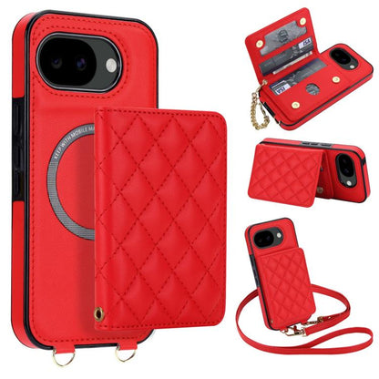 Rhombic Card Bag Magnetic Phone Case with Crossbody & Wrist Strap, For Google Pixel 10a, For Google Pixel 10 Pro XL / 9 Pro XL, For Google Pixel 10 / 10 Pro / 9 / 9 Pro, For Google Pixel 9a, For Google Pixel 8a, For Google Pixel 8 Pro, For Google Pixel 8