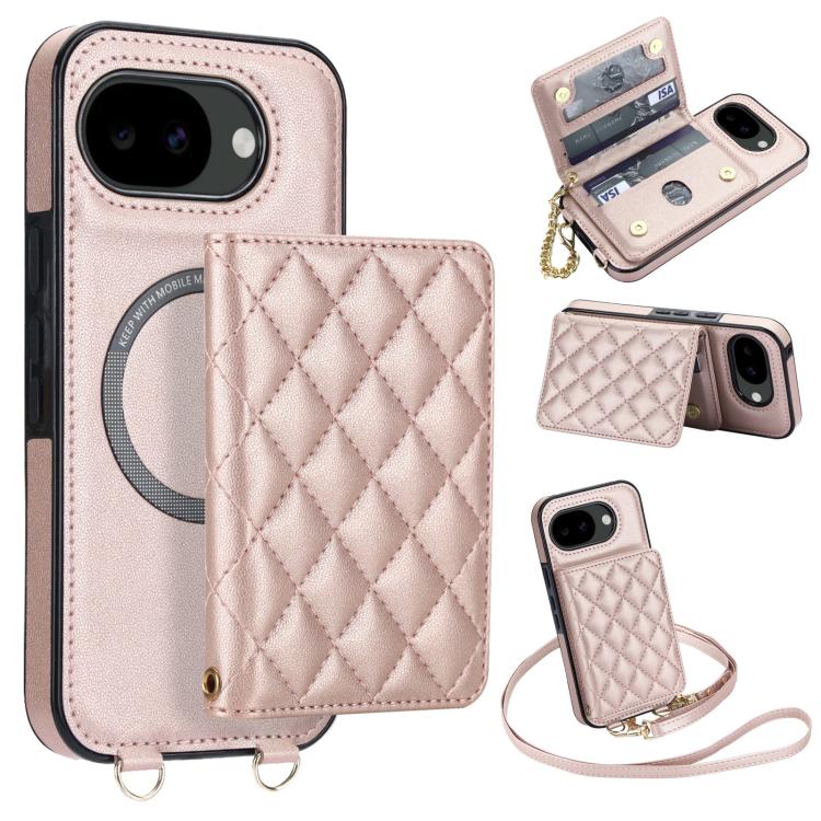 Rhombic Card Bag Magnetic Phone Case with Crossbody & Wrist Strap, For Google Pixel 10a, For Google Pixel 10 Pro XL / 9 Pro XL, For Google Pixel 10 / 10 Pro / 9 / 9 Pro, For Google Pixel 9a, For Google Pixel 8a, For Google Pixel 8 Pro, For Google Pixel 8