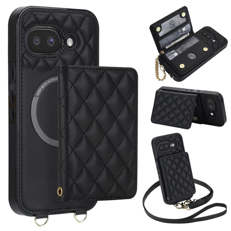 Rhombic Card Bag Magnetic Phone Case with Crossbody & Wrist Strap, For Google Pixel 10a, For Google Pixel 10 Pro XL / 9 Pro XL, For Google Pixel 10 / 10 Pro / 9 / 9 Pro, For Google Pixel 9a, For Google Pixel 8a, For Google Pixel 8 Pro, For Google Pixel 8