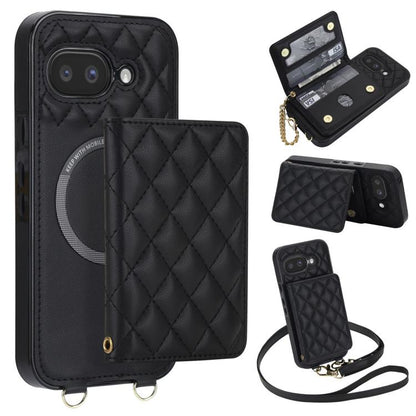 Rhombic Card Bag Magnetic Phone Case with Crossbody & Wrist Strap, For Google Pixel 10a, For Google Pixel 10 Pro XL / 9 Pro XL, For Google Pixel 10 / 10 Pro / 9 / 9 Pro, For Google Pixel 9a, For Google Pixel 8a, For Google Pixel 8 Pro, For Google Pixel 8