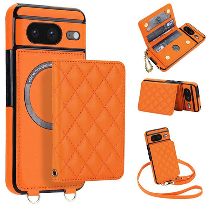 Rhombic Card Bag Magnetic Phone Case with Crossbody & Wrist Strap, For Google Pixel 10a, For Google Pixel 10 Pro XL / 9 Pro XL, For Google Pixel 10 / 10 Pro / 9 / 9 Pro, For Google Pixel 9a, For Google Pixel 8a, For Google Pixel 8 Pro, For Google Pixel 8